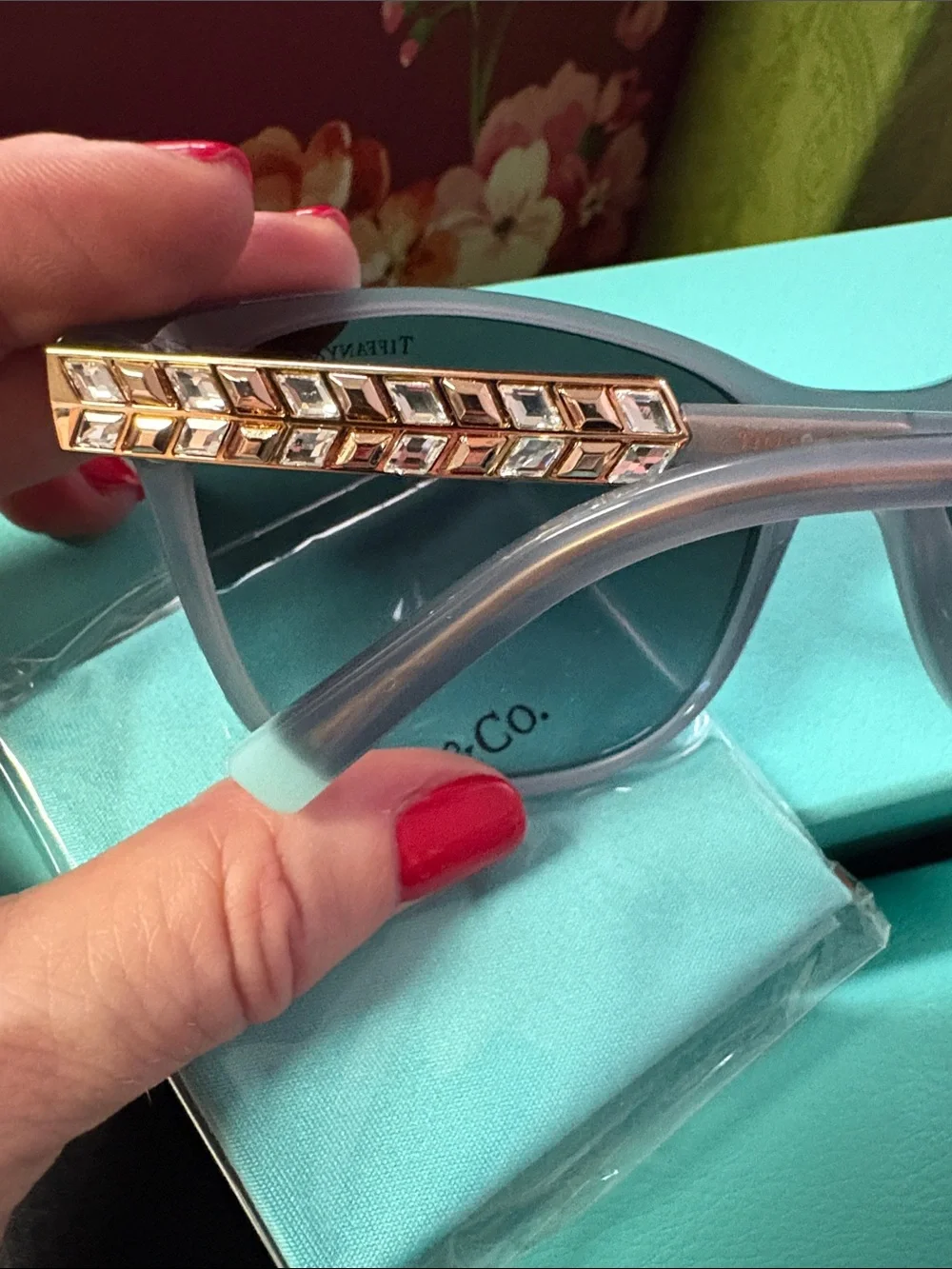 NEW Full Set! Tiffany & Co Sunglasses TF4174. Opal Gray Gold Crystals  54mm